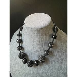 Handcarved Tribal Beaded Necklace Boho Chunky Black Handcrafted Vintage
